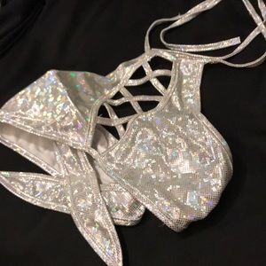 iHeartRaves Criss Cross Hologram Halter Top